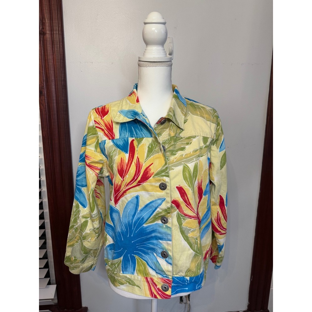 90's Life Style Petite Womens Tropical Cotton Jacket Multicolor Size PL